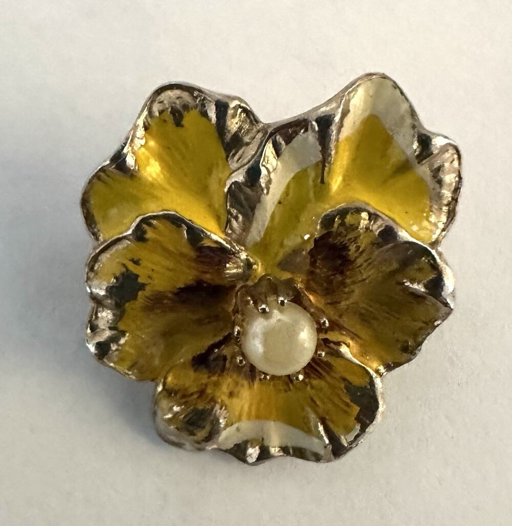 Vtg Pansy Yellow Enamel‎ Pin Scatter Brooch Miniature Gold Tone with Faux Pearl